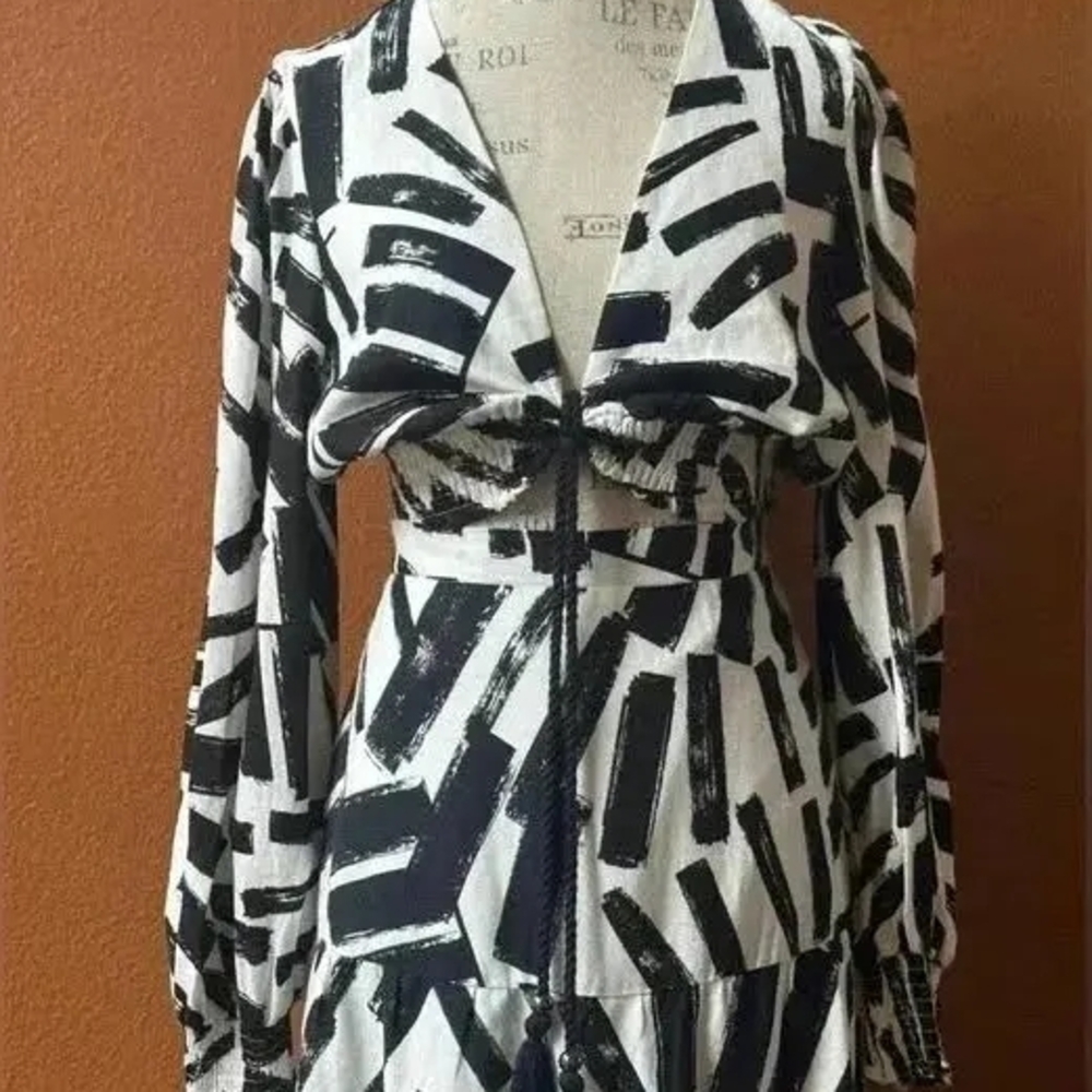 House of Harlow 1960 Black and White Graphic Tiered Dress